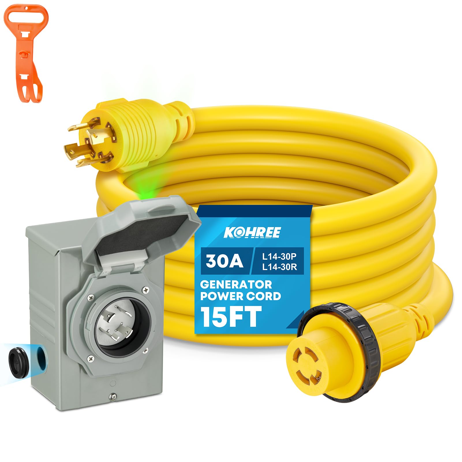 Amazon.com: Kohree 15 FT 30 Amp Generator Cord and Power Inlet Box